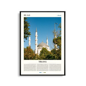 Tirana Print Albania, Tirana Wall Art, Cartel de Tirana, Foto de Tirana, Plaza Skanderbeg, Mezquita Et'hem Bey, Decoración del paisaje urbano