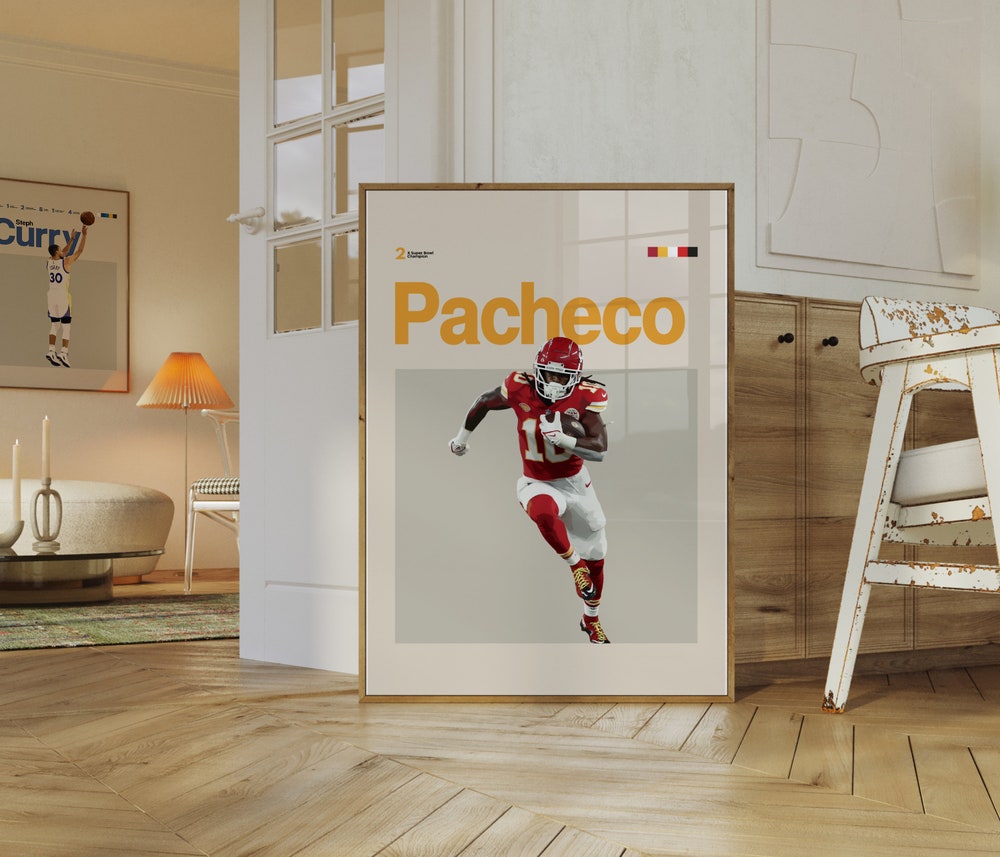 Isiah Pacheco Poster, Kansas City Chiefs Nfl Poster, Minimalist, Helvetica, Mid-Century Modern, Football Bedroom Decor, Nfl Gift