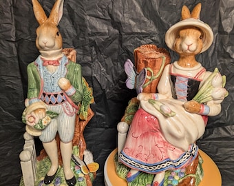 Vintage Fitz and Floyd Old World Rabbits Candle Holders (Set of 2)