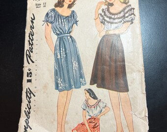 Vintage 40s Simplicity Pattern 4961 WWII Era Womens Dress SZ 15 Bust 33