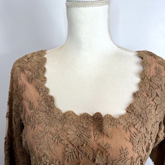 Vintage 40s 50s Brown Lace Dress SZ S Layered Bac… - image 3