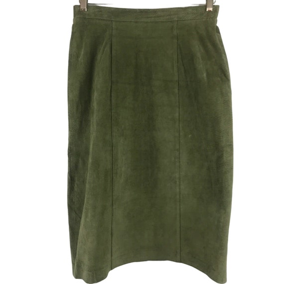 Vintage 80s Green Suede Pencil Skirt by Cambridge… - image 1