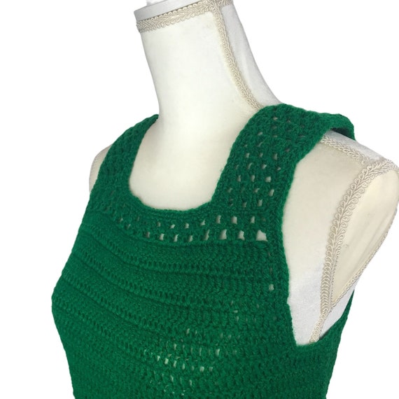 Vintage 70s Crocheted Green Tank Top With Belt SZ… - image 3