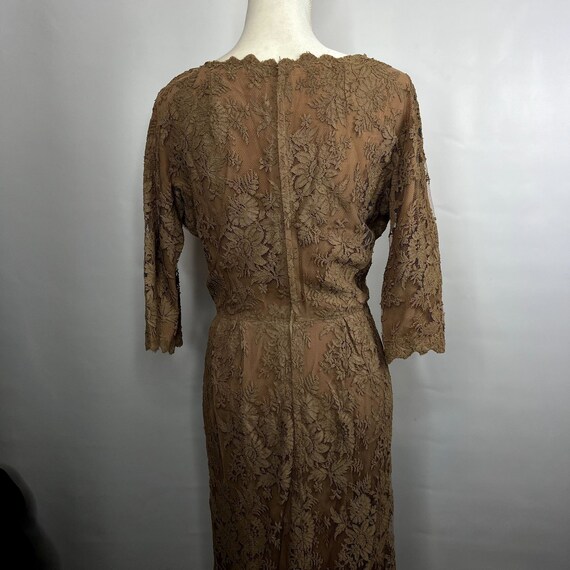 Vintage 40s 50s Brown Lace Dress SZ S Layered Bac… - image 5