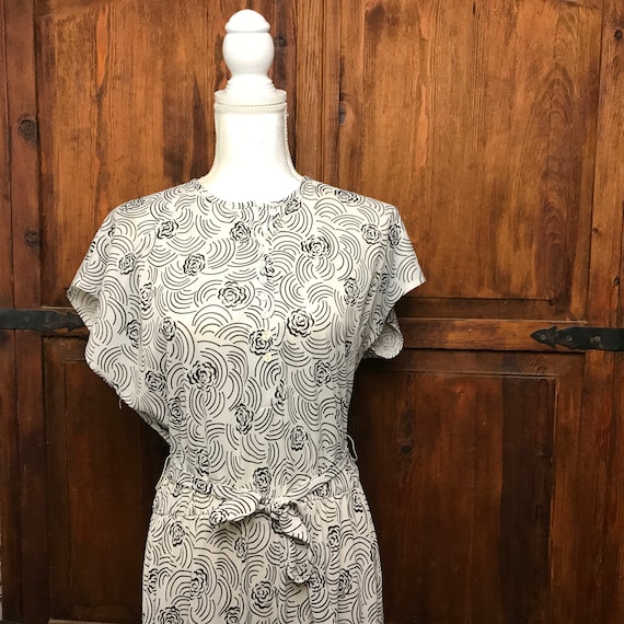 Vintage Haband Black & White Floral Dress SZ 12
