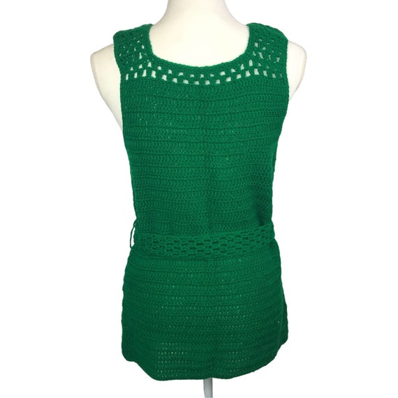 Vintage 70s Crocheted Green Tank Top With Belt SZ… - image 5