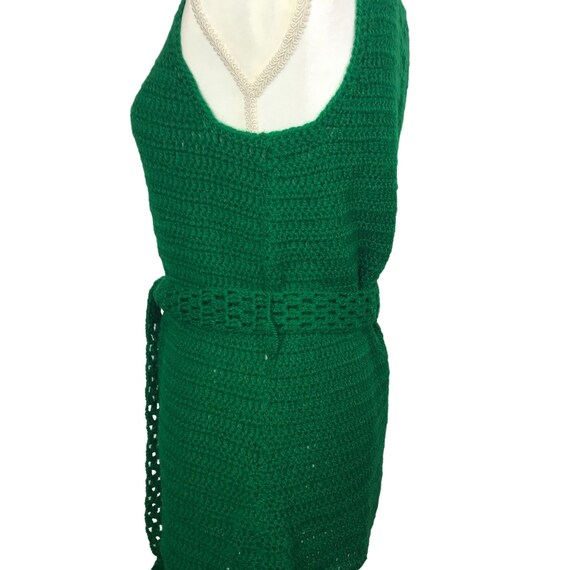 Vintage 70s Crocheted Green Tank Top With Belt SZ… - image 4