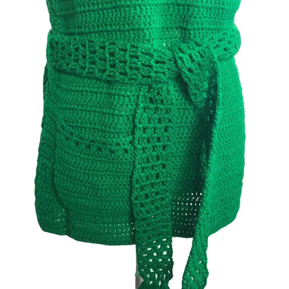 Vintage 70s Crocheted Green Tank Top With Belt SZ… - image 2