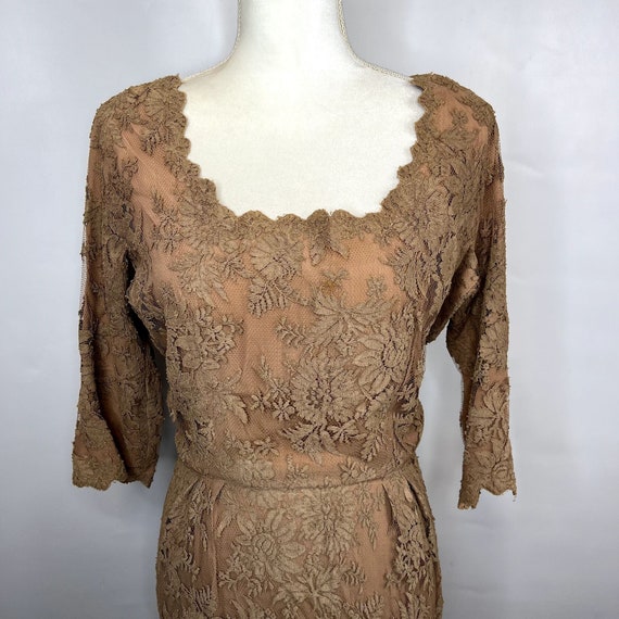 Vintage 40s 50s Brown Lace Dress SZ S Layered Bac… - image 1