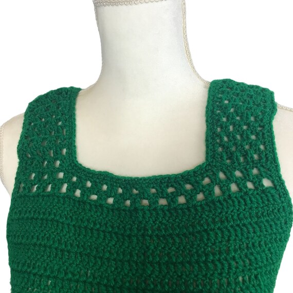 Vintage 70s Crocheted Green Tank Top With Belt SZ… - image 6