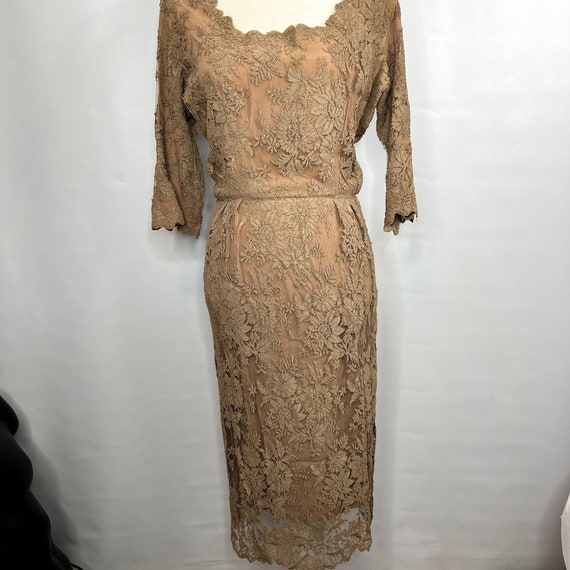 Vintage 40s 50s Brown Lace Dress SZ S Layered Bac… - image 2