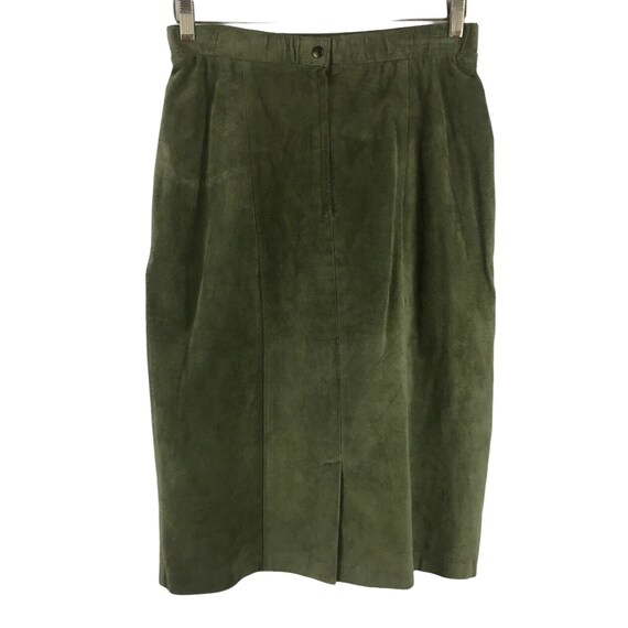 Vintage 80s Green Suede Pencil Skirt by Cambridge… - image 2