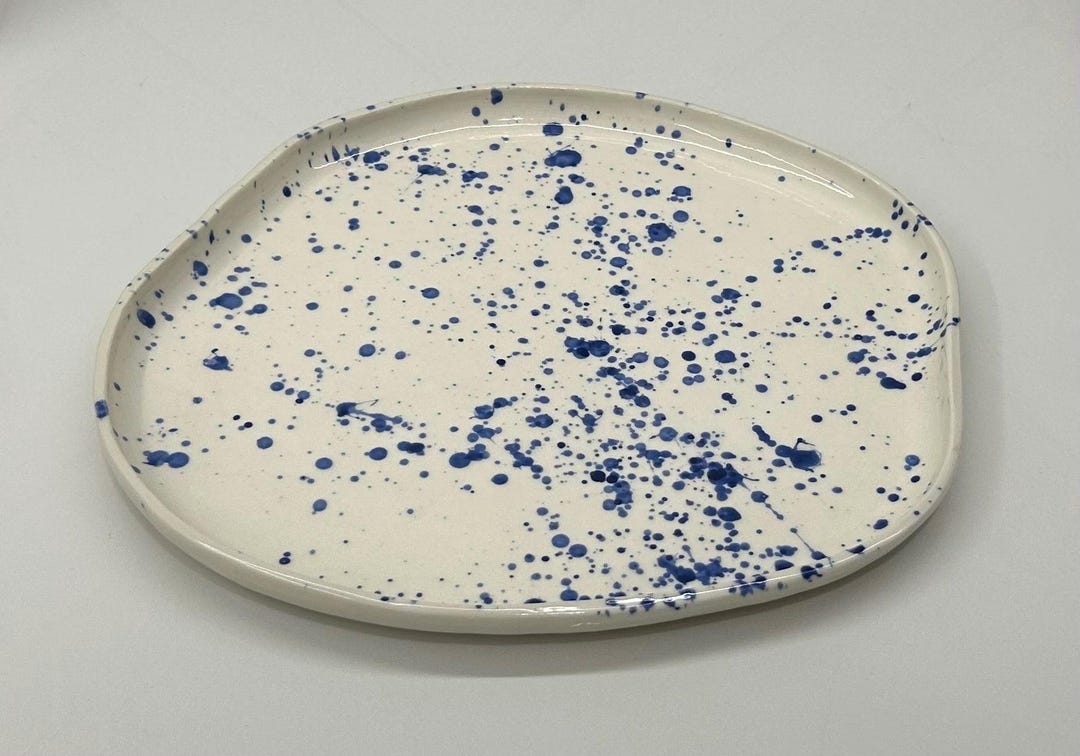 Splatter Plates Blue and White Splatter Ceramic Platter, Handmade Serving Plate ...