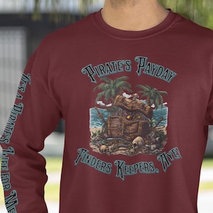 Pirate Treasure Sleeve Print Sweatshirt Steampunk Pirate Swashbuckler Buccaneer Corsair Jolly Roger Pirate Flag Buried Treasure Steam Punk