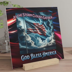 Tablero de arte con soporte de exhibición God Bless America Gallery, 10 x 10, regalo de decoración patriótica para el hogar para amantes del arte, arte de mesa con bandera de EE. UU., regalo para veteranos