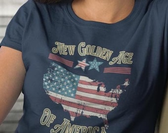 Vintage Americana Tshirt, New Golden Age of America Tee, Patriotic Retro USA Clothing, American Flag Shirt Gift for Veteran Military Patriot