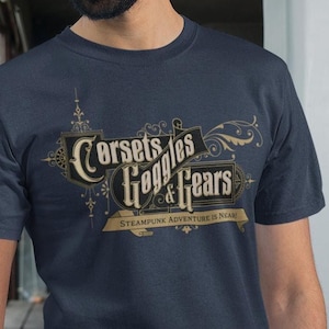 Steampunk Goggles Gears Tshirt, Funny Steampunk Cyberpunk Tee, Sci-Fi Cosplay Festival Tee, Victorian Vintage Science Fiction Gift for Him