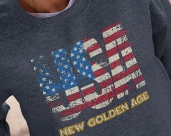 Vintage VS patriottisch sweatshirt, shirt met ronde hals Amerikaanse vlag, trui VS Gouden Eeuw, trui patriottische Americana, kleding van 4 juli