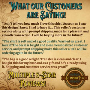 May include: A vintage-style graphic with the text "WHAT OUR CUSTOMERS ARE SAYING!" in teal script. Below, customer reviews praise product quality and service. The image also displays "MULTIPLE 5-STAR REVIEWS!" and a logo.