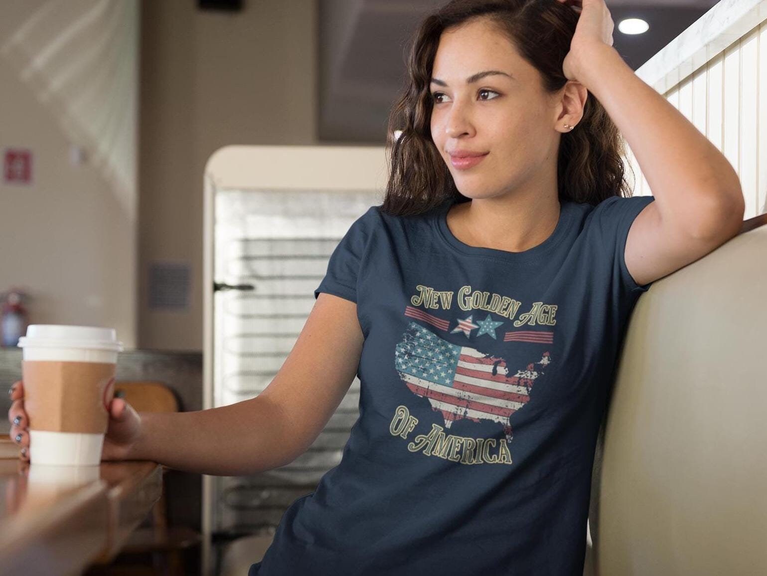 Vintage Americana Tshirt, New Golden Age of America Tee, Patriotic Retro USA Clothing, American Flag Shirt Gift for Veteran Military Patriot