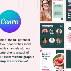 Unlock the full potential 
of your nonprofit's social media channels with our comprehensive pack of 75+ customizable graphic templates for Canva!