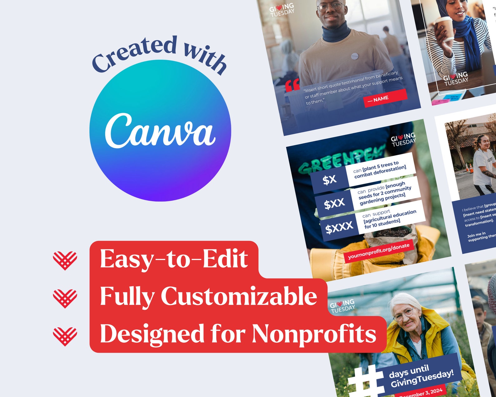 Giving Tuesday Social Media Template Bundle for Nonprofits (canva) Etsy
