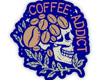 Coffee Addict Sticker | Coffee Lover Sticker | Skull Sticker | Skeleton Face | Water Bottle Sticker | Laptop Decal | Coffee Sticker | Drink