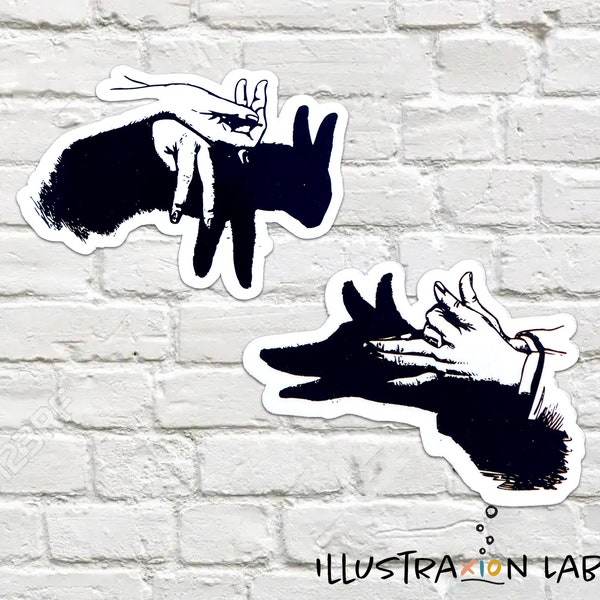 Shadow Puppet Sticker | Shadow Animals | Black and White Sticker | Water Bottle Sticker | Waterproof Decal | Fun Gift Idea | Laptop