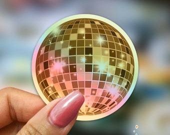 Holographic Gold Disco Ball Sticker | Disco fever Sticker | Mirrorball Sticker | Water Bottle Sticker | Pretty Sticker | Laptop Decal |