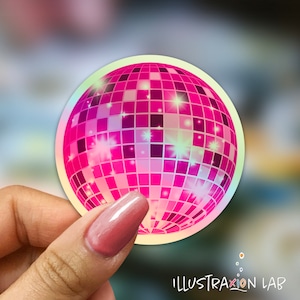 Holographic Pink Disco Ball Sticker | Disco fever Sticker | Mirrorball Sticker | Water Bottle Sticker | Pretty Sticker | Laptop Decal |