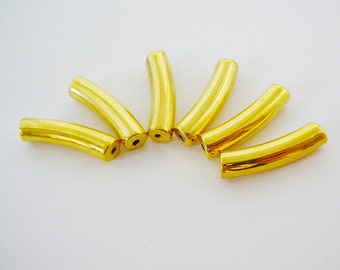 Vintage .. Goldtone Beads, Plastic,  Macaroni, Last Listing 5 BEADS