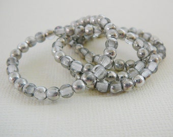 Vintage .. Glass Beads, 4mm Matte Silver Czech