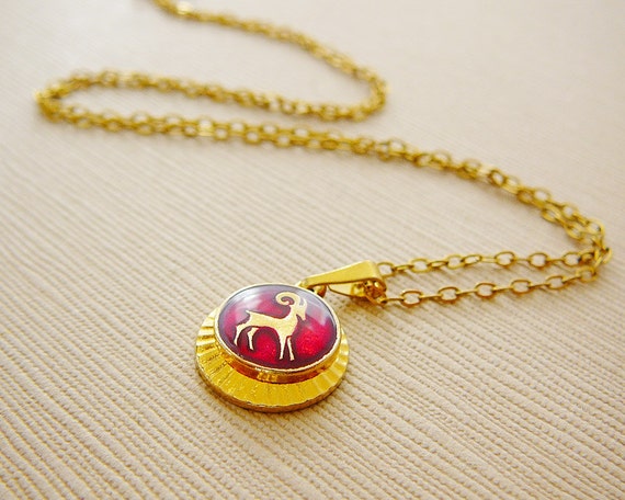 Vintage .. Horoscope Necklace, Aries Charm, Chain… - image 1