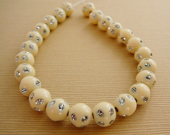 Beads, 8mm Cream, Silver, Plastic