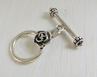 Sterling Silver Clasp, Flower Toggle, Round Jewelry Closure Oxidized beading supplies necklace bracelet closure