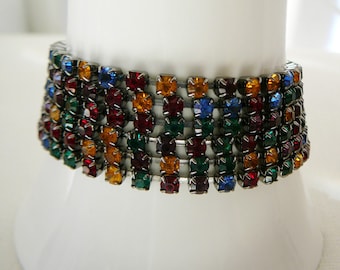 Vintage .. 1 Czech Rhinestone Bracelet Red Blue Green Yellow Layering bracelet vintage wedding