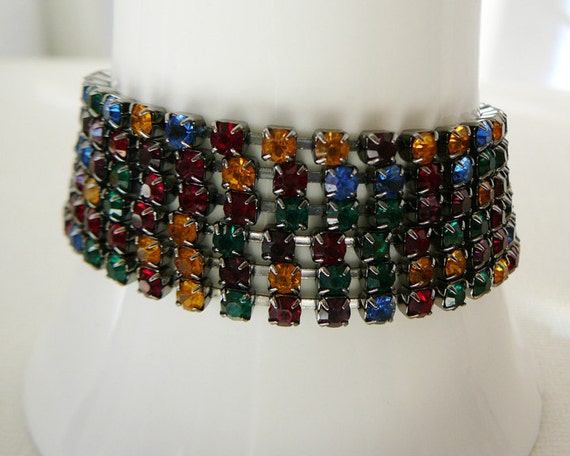 Vintage .. 1 Czech Rhinestone Bracelet Red Blue G… - image 1