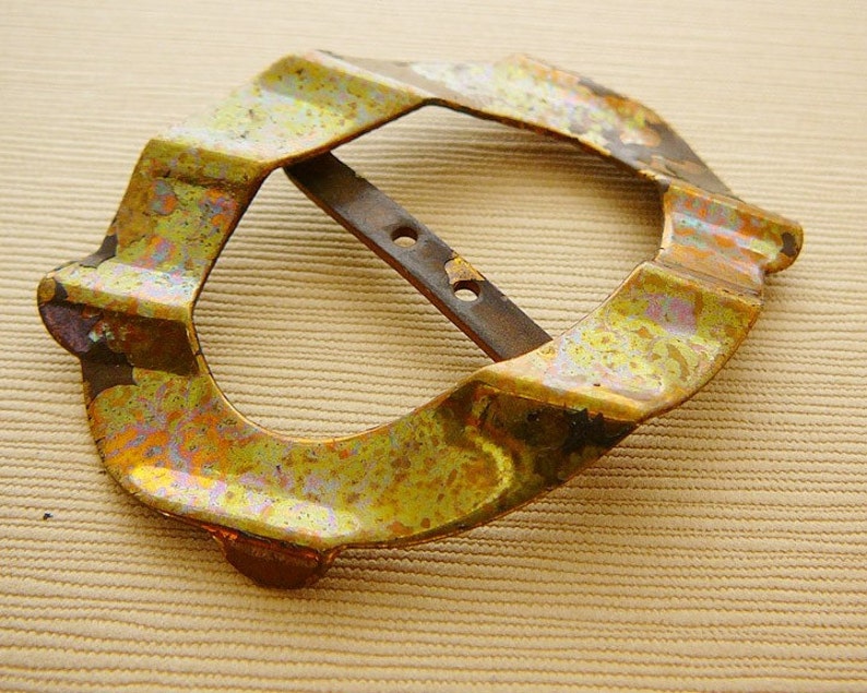 Vintage .. Brass Shoe Buckle Signed Pulsifer Wavy Texture Art Etsy