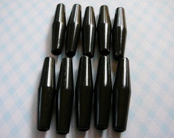 Vintage .. 2 inch Tapered Tube Shiny Black Beads