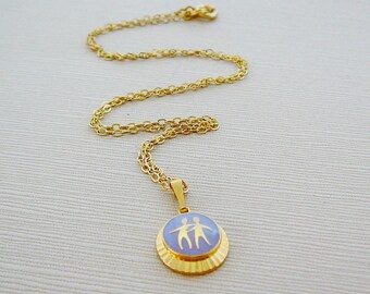 Vintage .. Necklace, Charm, Chain Gemini Twins Horoscope Goldtone Purple