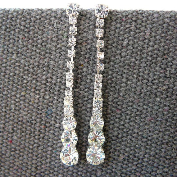 Vintage .. Earrings, Czech Rhinestone Clear, Dang… - image 3