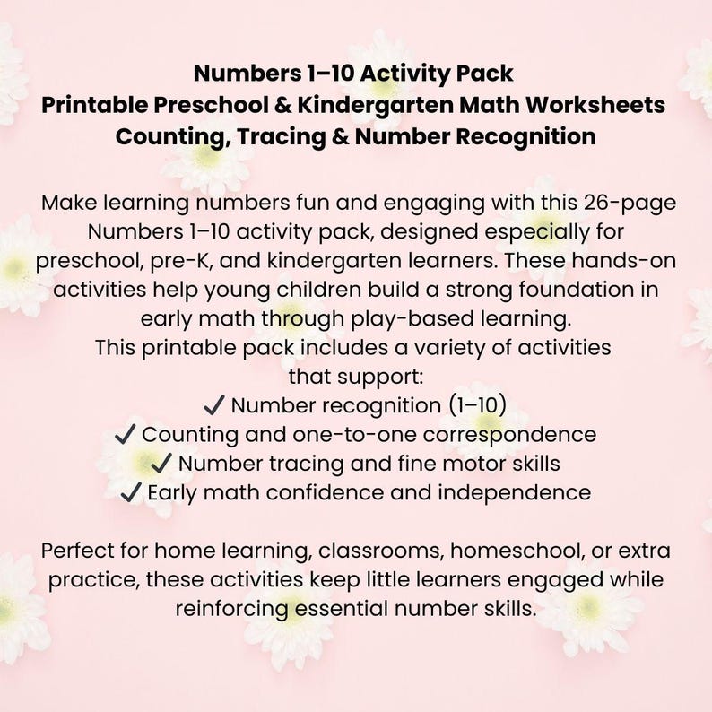 Numbers 1–10 Activity, Pack Printable Preschool & Kindergarten, Math ...