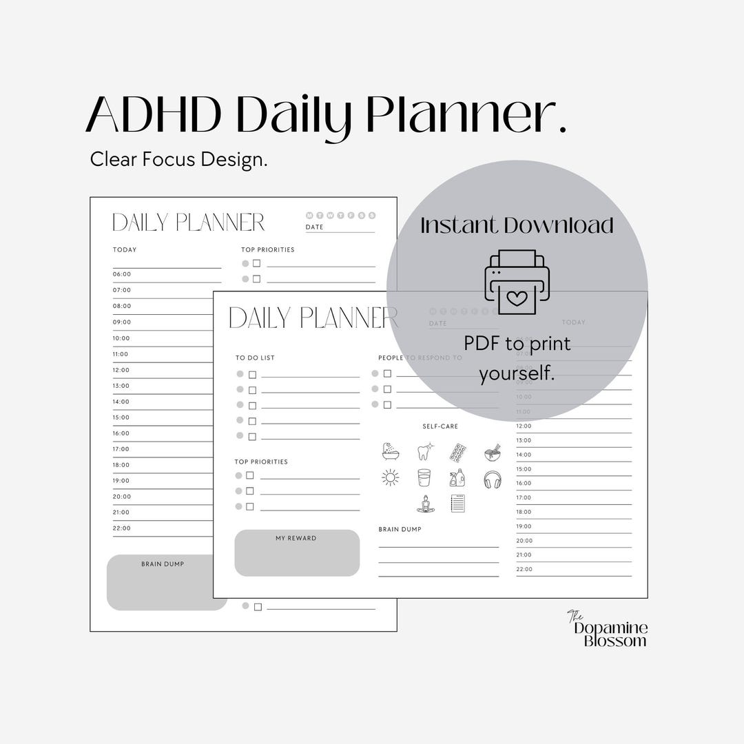 ADHD Daily Planner PDF | Minimalist Neurodivergent Planner Printable ...