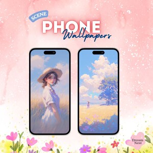 Anime Girl in a Field Phone Wallpaper, iOS Android, Digital Download