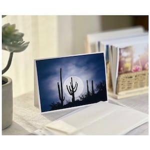 Salida de la luna sobre un cactus saguaro, Galería de imágenes surrealistas, Tarjetas de felicitación, Ánimo, Celebración conmemorativa, Tarjeta de los TJ, Regalo de los TJ, Escrituras