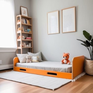 Handcrafted painted Toddler Floor Bed | Kids Furniture | Children’s Floor Bed Toddler Bed Floor Bed Bed with Rails-Co Sleeping | Bodenbett