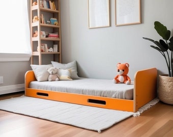Handcrafted painted Toddler Floor Bed | Kids Furniture | Children’s Floor Bed Toddler Bed Floor Bed Bed with Rails-Co Sleeping | Bodenbett