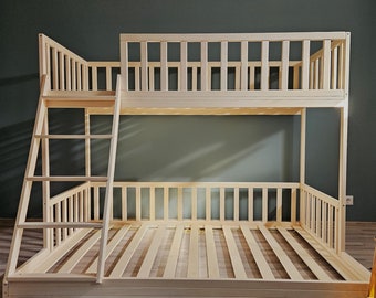 Wooden Bunk Bed for Kids with Safety Rails, Eco Materials, Bed Frame, Bottom Bed, Kinderbett, Floor Bed, Montessori floor bed, Kids Bed