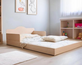 Floor Bed  Handmade from Plywood | Montessori Inspired Bed | Kids Wooden Bed with Rails | Toddler Bed with Legs and Slats | Co-Sleeping Bed