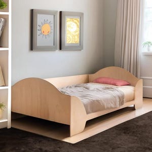Toddler Handmade Floor Bed | Montessori Plywood Bed | Kids Wooden Bed with Rails | Toddler Bed with Legs and Slats | Co-Sleeping Bed